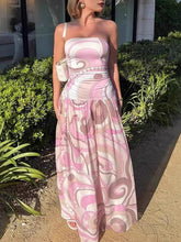 Elegant Swirl Vintage Print Drop Waist Maxi Dress
